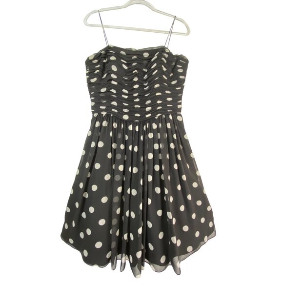 Black & White Polka Dot 100% Silk Cocktail Dress Helen Ainson Size 10 Eighties - Picture 1 of 6